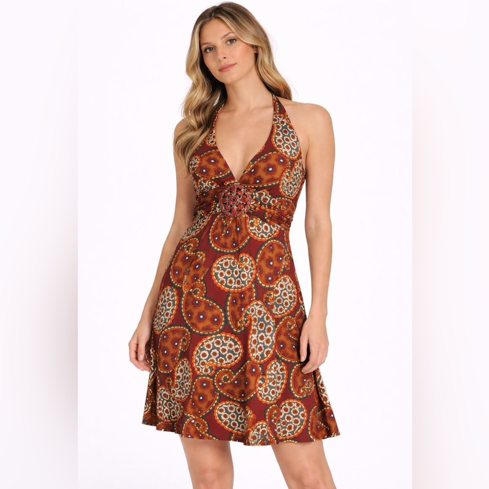 Brown‎ Paisley Halter Dress